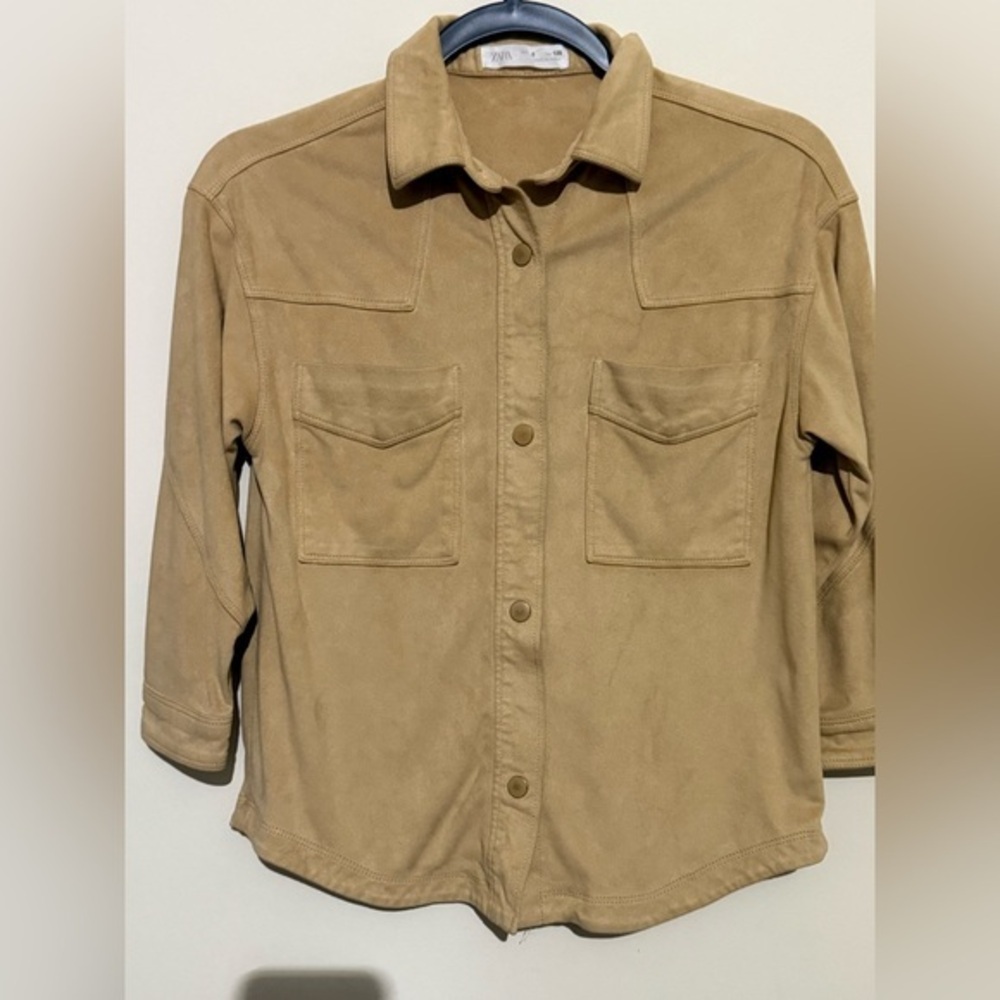 Zara kids snap button Camel Suede Shirt